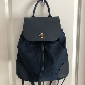 Tory Burch Navy Blue Nylon and Leather Backpack